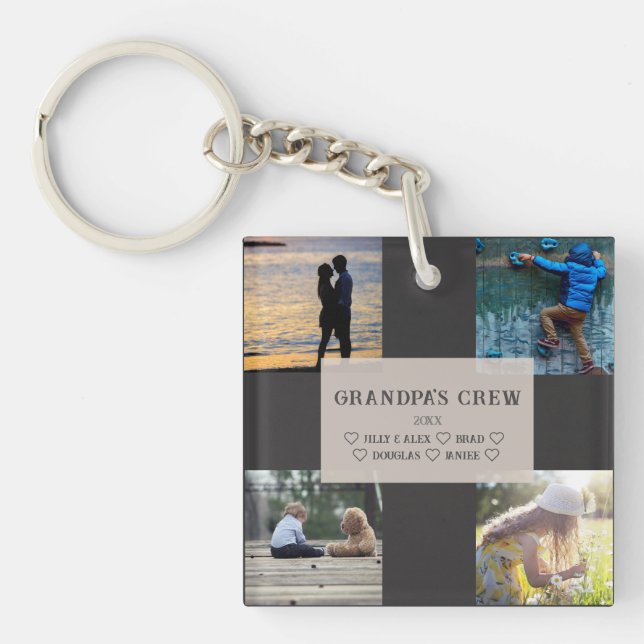 Grandpa's Crew Custom  4 Photo Grid  Keychain (Front)