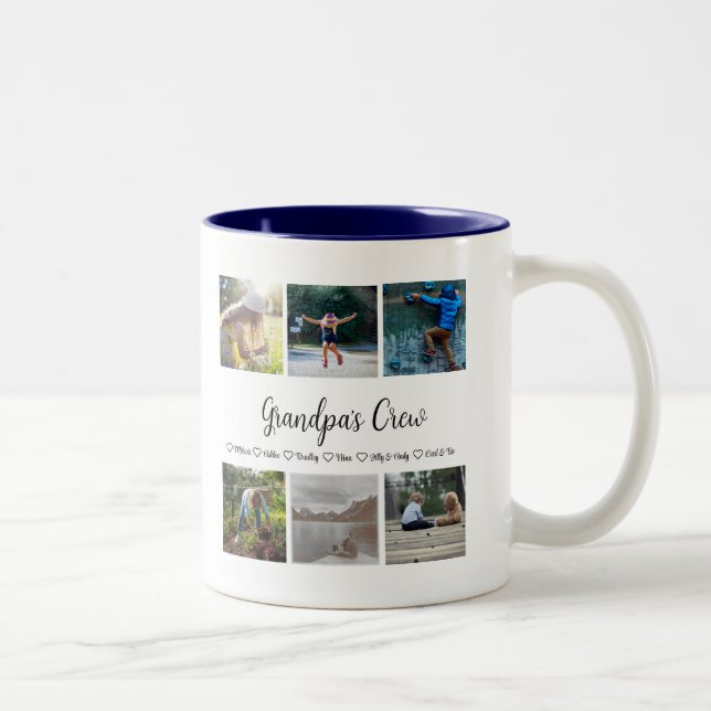 Grandpa's Crew Custom 6 Photo Grid   Two-Tone Coffee Mug (Right)