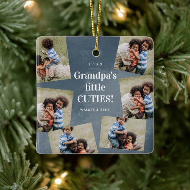 Grandpa's Cuties Photo Collage Christmas Holiday Ceramic Ornament (Tree)