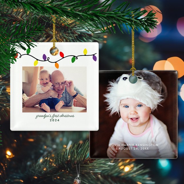 Grandpa's First Christmas Colourful Christmas Bulb Ceramic Ornament (Grandpa's First Christmas Colorful Christmas Bulbs Ceramic Ornament)