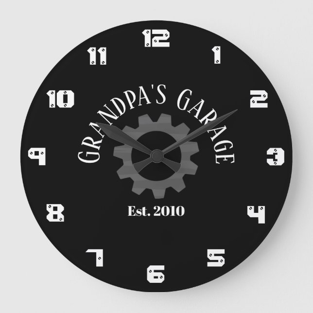 Grandpa's Garage Gear Year Established Custom Date Large Clock (Front)
