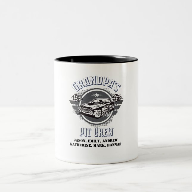 Grandpa's Grandchildren Pit Crew Muscle Car Two-Tone Coffee Mug (Center)
