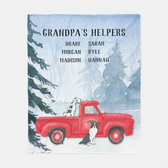 Grandpa's Grandchildren Vintage Red Truck Dog Fleece Blanket (Front)