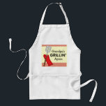 Grandpa's Grillin Apron<br><div class="desc">This apron features the text "Grandpa's Grillin' Apron" with a graphic of a grilling spatula and an oven mitt. The imprint is accented with red checks. This is customisable,  so you can put anyone's name in place of Grandpa.</div>