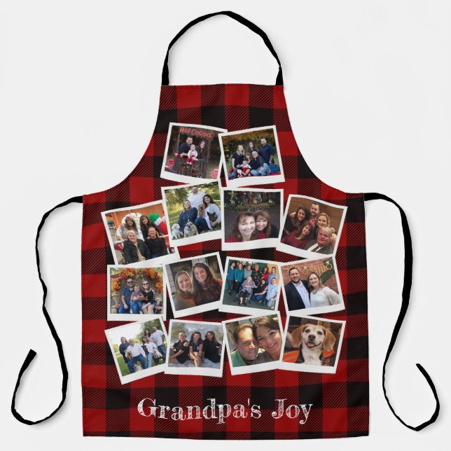 Grandpa's Joy Photo Collage Rustic Buffalo Plaid Apron (Front)