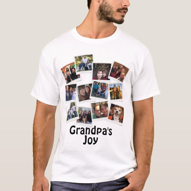 Grandpa's Joy Photo Frame Collage Modern Trendy T-Shirt (Front)