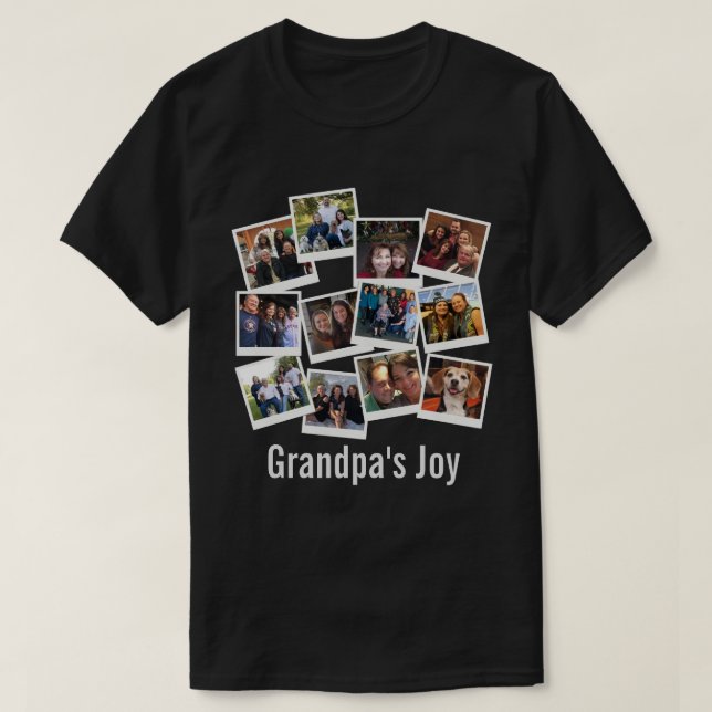 Grandpa's Joy Photo Frame Collage Modern Trendy T-Shirt (Design Front)