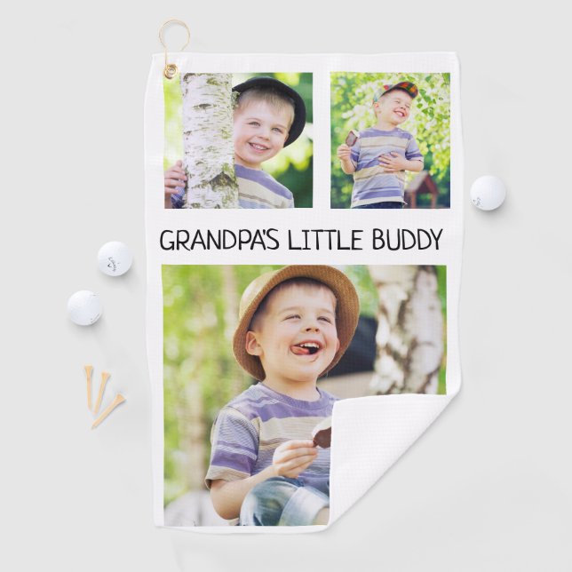 Grandpa's Little Buddy 3 Photo Grandchild Golf Towel (InSitu)