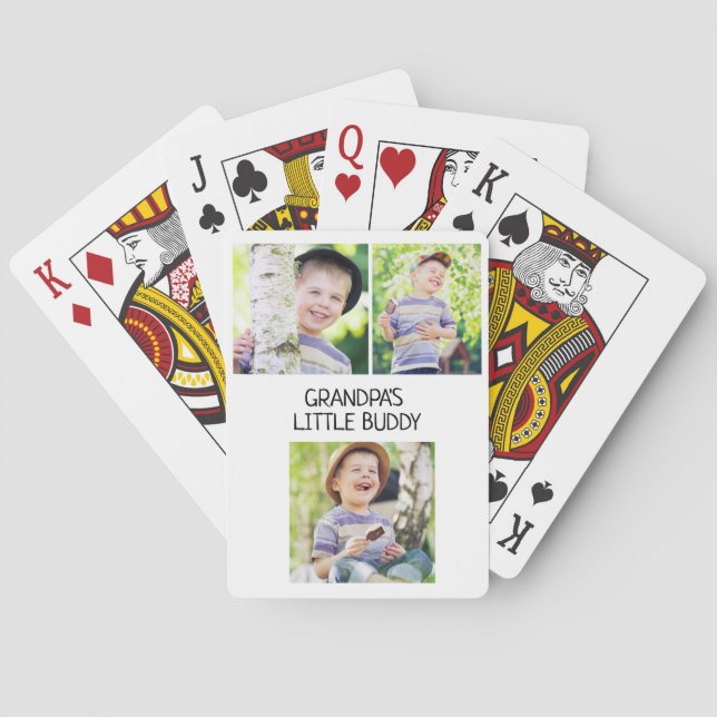Grandpa's Little Buddy 3 Photo Grandson Playing Cards (Back)