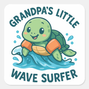 Grandpa's Little Wave Surfer Cute Turtle Square Sticker