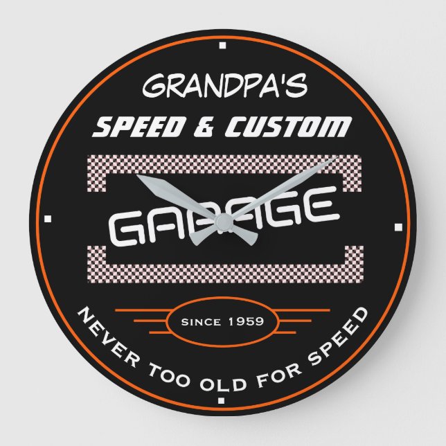 Grandpa's Speed and Custom Garage Funny Old Slogan Large Clock (Front)
