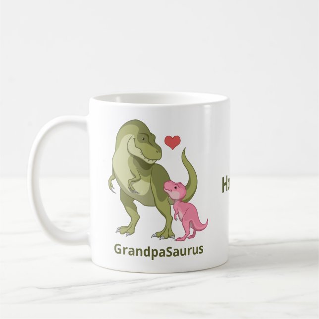 GrandpaSaurus T-Rex and Baby Girl Dinosaurs Coffee Mug (Left)