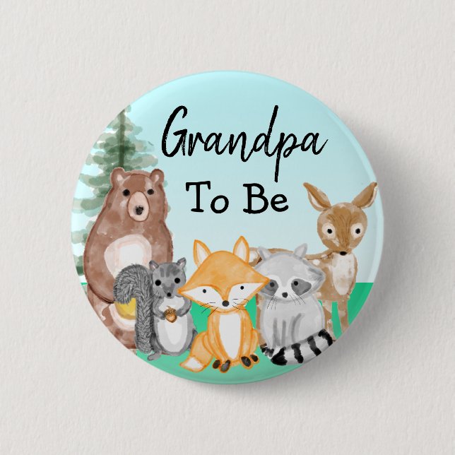 GrandpaTo Be | Woodland Creatures Baby Shower  6 Cm Round Badge (Front)