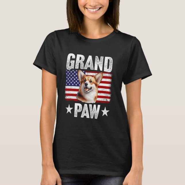Grandpaw Corgi Grandpa Father's Day USA Flag 4th o T-Shirt (Front)