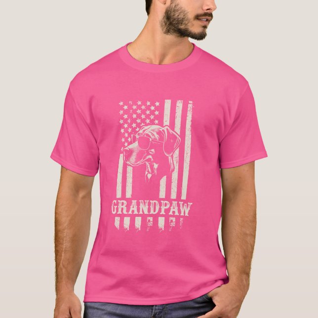Grandpaw Plott Hound American Flag Sunglasses Retr T-Shirt (Front)