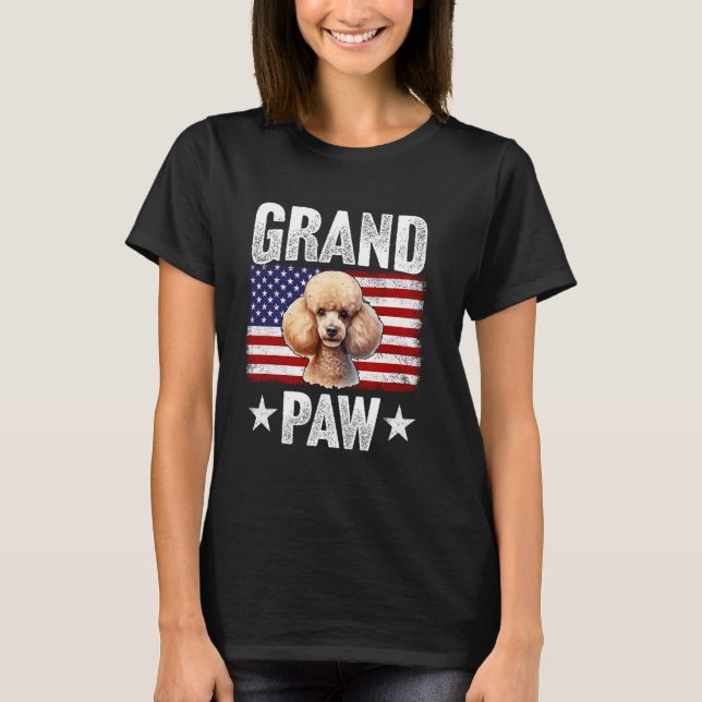 Grandpaw Poodle Grandpa Father's Day USA Flag 4th  T-Shirt (Front)