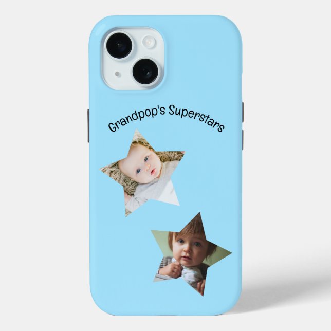 Grandpop's Superstars Personalised Two Photo Text Case-Mate iPhone Case (Back)