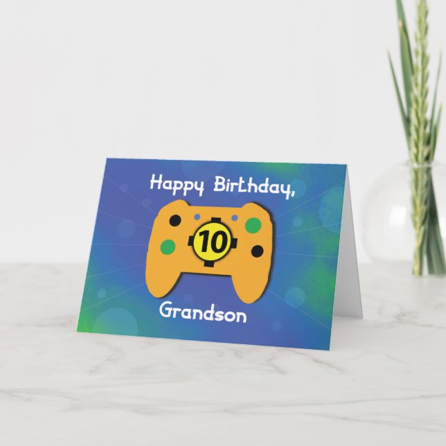 Grandson 10 Year Old Birthday Gamer Controller Card (Front)