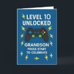 Grandson 10th Birthday Game Controller Age 10 Card<br><div class="desc">Celebrate double digits in gaming style with this fun and energetic 10th birthday design for your grandson. Featuring a game controller and lightning-filled background, this “Level 10 Unlocked” card is ideal for boys who love consoles, tech, and levelling up in more ways than one. Inside, the message speaks to his...</div>