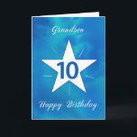 Grandson 10th Birthday Star Blue Green Watercolor Card<br><div class="desc">Double digits have arrived, and this birthday card is just as amazing as your 10-year-old grandson! The watercolor backdrop in shades of blues, teals, and greens creates a cool, refreshing atmosphere. The bold white star at the centre shines with radiating lines, reflecting the exciting, adventurous spirit of a 10-year-old. A...</div>