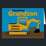 Grandson 10th Birthday Yellow Excavator Add Name<br><div class="desc">A fun tenth birthday card for a grandson who loves construction equipment and earth movers. It has a yellow digger on the front with an area on the cab where you can change the name of the construction company to your grandson's name. Te number 10 is being scooped up in...</div>