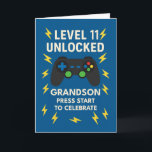 Grandson 11th Birthday Game Controller Age11 Card<br><div class="desc">This bright and confident design is perfect for a game-loving grandson turning 11. Featuring bold “Level 11 Unlocked” text and a dynamic game controller scene with lightning accents, this card strikes the perfect balance between fun and meaningful. The message inside celebrates how far he’s come and all the things that...</div>