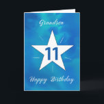 Grandson 11th Birthday Star Blue Green Watercolor Card<br><div class="desc">Celebrate your grandson’s 11th birthday with a card that shines just as brightly as he does! The stunning watercolor blend of blues, teals, and greens sets a lively stage, while the brilliant white star in the centre emits shining rays, symbolising his growing confidence and energy. This card is the perfect...</div>