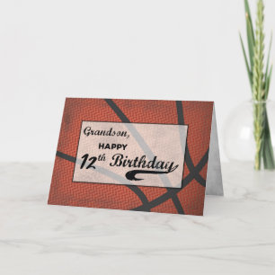 Grandson 12th Birthday Basketball Large Distressed Card