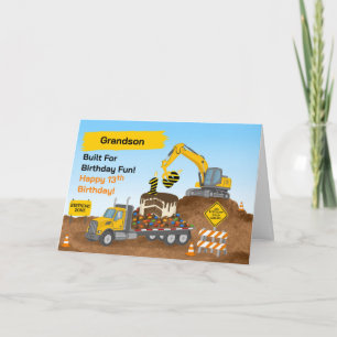 Grandson 13th Birthday Construction Site Card