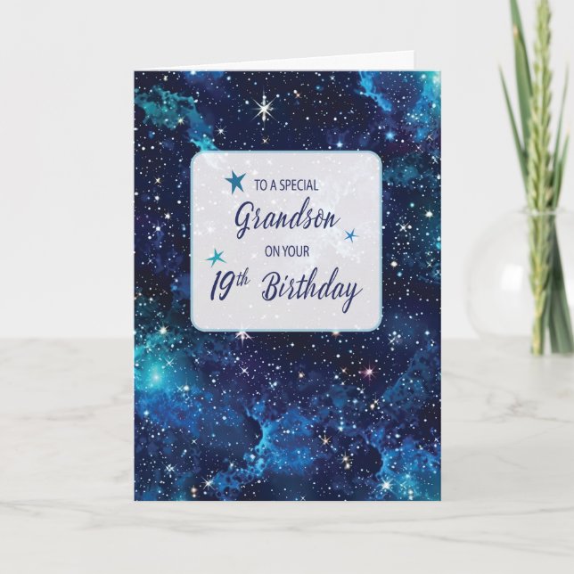 Grandson 19th Birthday Stars in Galaxy Sky Card (Front)