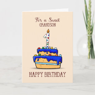 Grandson 1st Birthday, 1 on Sweet Blue Cake Card
