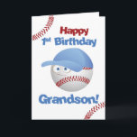 Grandson 1st Birthday, Baseball Theme Card<br><div class="desc">This cute baseball is wearing a blue cap and has big eyes. Perfect card to wish your grandson a Happy 1st Birthday with a baseball theme for the little boy who loves balls and baseball.</div>