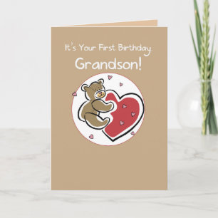 Grandson 1st Birthday Bear Card