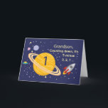 Grandson 1st Birthday Planets in Outer Space Card<br><div class="desc">A first birthday is always exciting and out of this world! Celebrate with your grandson who is turning one with this space themed birthday card.</div>