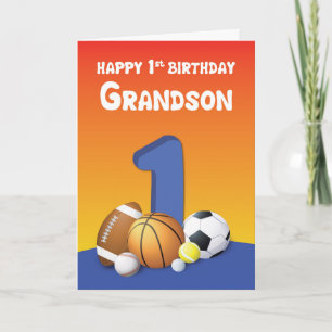 Grandson 1st Birthday Sports Balls Card