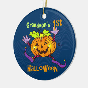 Grandson 1st Halloween Happy Pumpkin Ceramic Tree Decoration