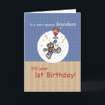 Grandson 1st Teddy Bear Balloon Birthday Card<br><div class="desc">Polka dots and a sweet teddy bear on a soft brown,  white and blue background. He comes with a big balloon and a lot of colourful confetti for your Grandson. A wonderful way to send your best wishes on his 1st Birthday.</div>