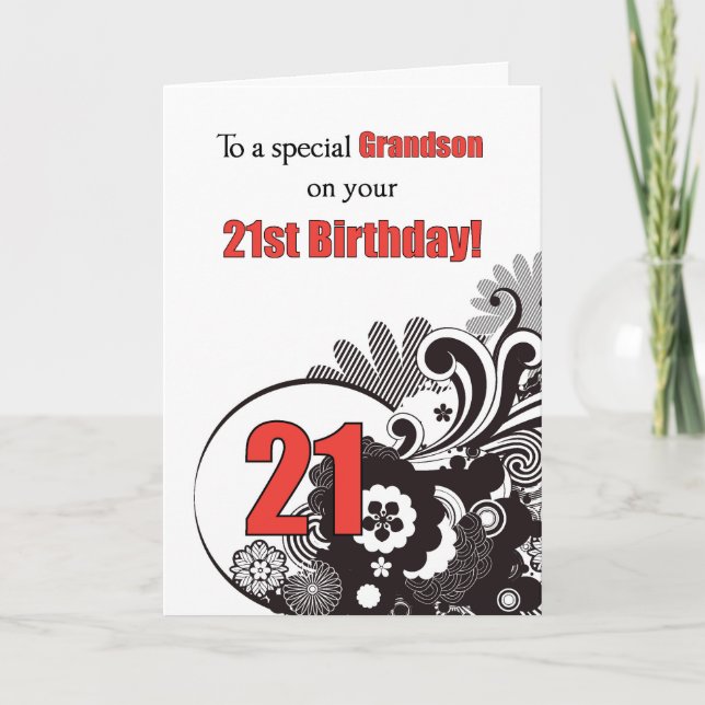Grandson, 21st Birthday Religious Swirls Card (Front)