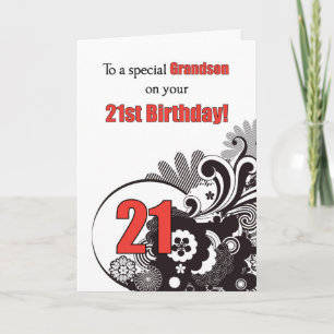 Grandson, 21st Birthday Religious Swirls Card
