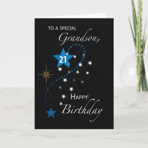 Grandson 21st Birthday Star Inspirational Black Card