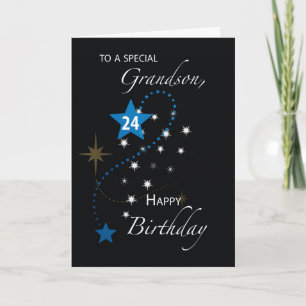 Grandson 24th Birthday Star Inspirational Black Card