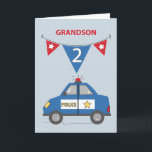 Grandson 2nd Birthday Blue Police Car Card<br><div class="desc">The number "2" is shown on a flag just above the police car on the front of this card. By the looks of it,  this is a card meant to greet a grandson a happy 2nd birthday. Do so once he comes to celebrate this special day.</div>