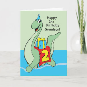 Grandson, 2nd Birthday Dinosaur Card