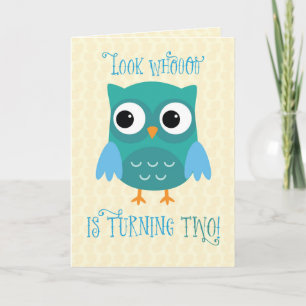 Grandson 2nd Birthday, Owl, Blue, Green Card