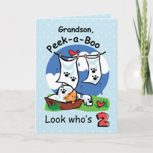 Grandson, 2nd Birthday, Peek-a-Boo Kitten Card