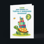 Grandson 2nd Birthday Personalise Cute Turtle Card<br><div class="desc">Make your grandson’s 2nd birthday extra special with this personalised turtle card featuring his name on the front. A smiling turtle carries gifts with little friends joining the celebration,  creating a sweet and memorable keepsake for his big day.</div>
