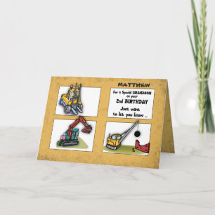 Grandson 2nd Birthday Personalise Name Trucks Card