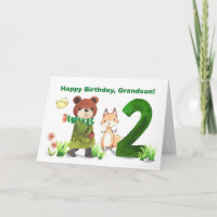 Grandson 2nd Birthday Watercolor Bear and Fox
