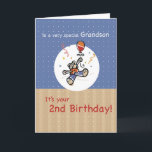Grandson 2nd Teddy Bear Balloon Birthday Card<br><div class="desc">This is the card you were looking for. Your Grandson will be two very soon. Wish him the best on his 2nd Birthday with this teddy bear who comes with a red,  white and orange balloon. All on a soft brown,  blue and white background with nice polka dots.</div>