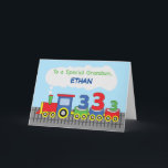 Grandson 3rd Birthday Colorful Train on Track Card<br><div class="desc">It’s time to get personal with your dear grandson once he comes to celebrate his 3rd birthday. This card with a customizable front wherein you can personalize his name would be perfect to give him and greet him in a fun way.</div>
